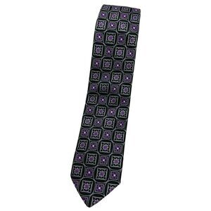 7 DOWNIE ST Men's 100% Silk Necktie LUXURY Tie Black Purple Geometric W:2.8" EUC